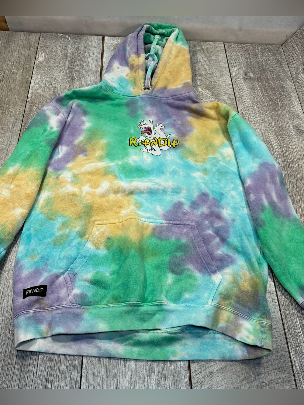 Tye dye RipNDip  Nomer cat hooded sweater 
Size large  unisex